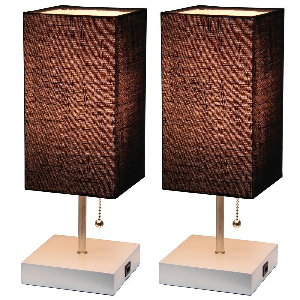 Simple Designs Petite White Stick Lamp with USB Charging Port and Fabric Shade 2 Pack Set, Black. Picture 2
