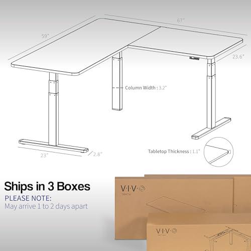Electric Height Adjustable 67 x 60 inch Corner Stand Up Desk. Picture 3