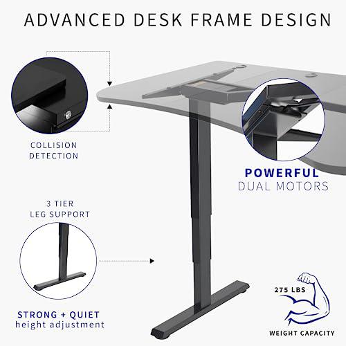 Electric Height Adjustable 63 x 32 inch Memory Stand Up Desk, Black Carbon Fiber. Picture 7