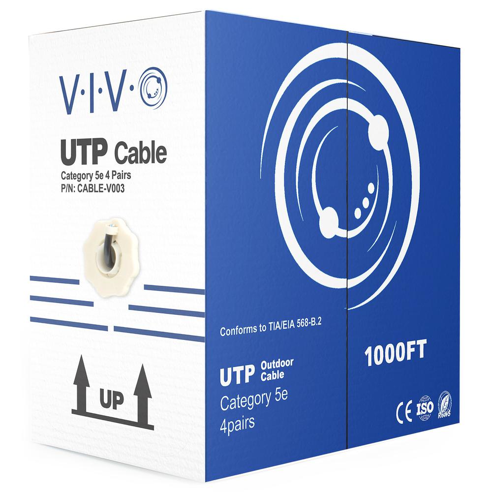 VIVO Black 1,000ft Bulk Cat5e, CCA Ethernet Cable, 24 AWG, UTP Pull Box, Cat-5e Wire, Waterproof, Outdoor, Direct Burial, CABLE-V003. Picture 6