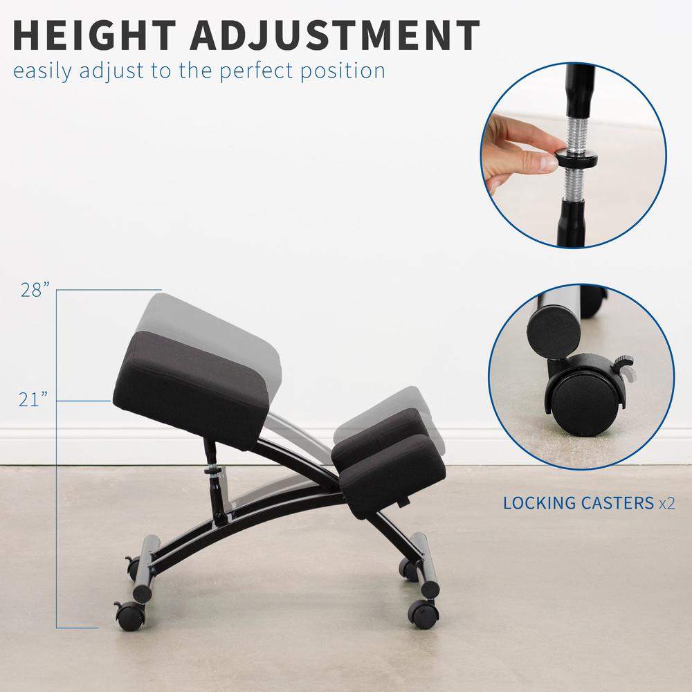 VIVO Kneeling Chair with Wheels, Adjustable Ergonomic Stool for Home and Office, Mobile Angled Posture Seat, Steel Frame & Black Cushions, CHAIR-K05B. Picture 13