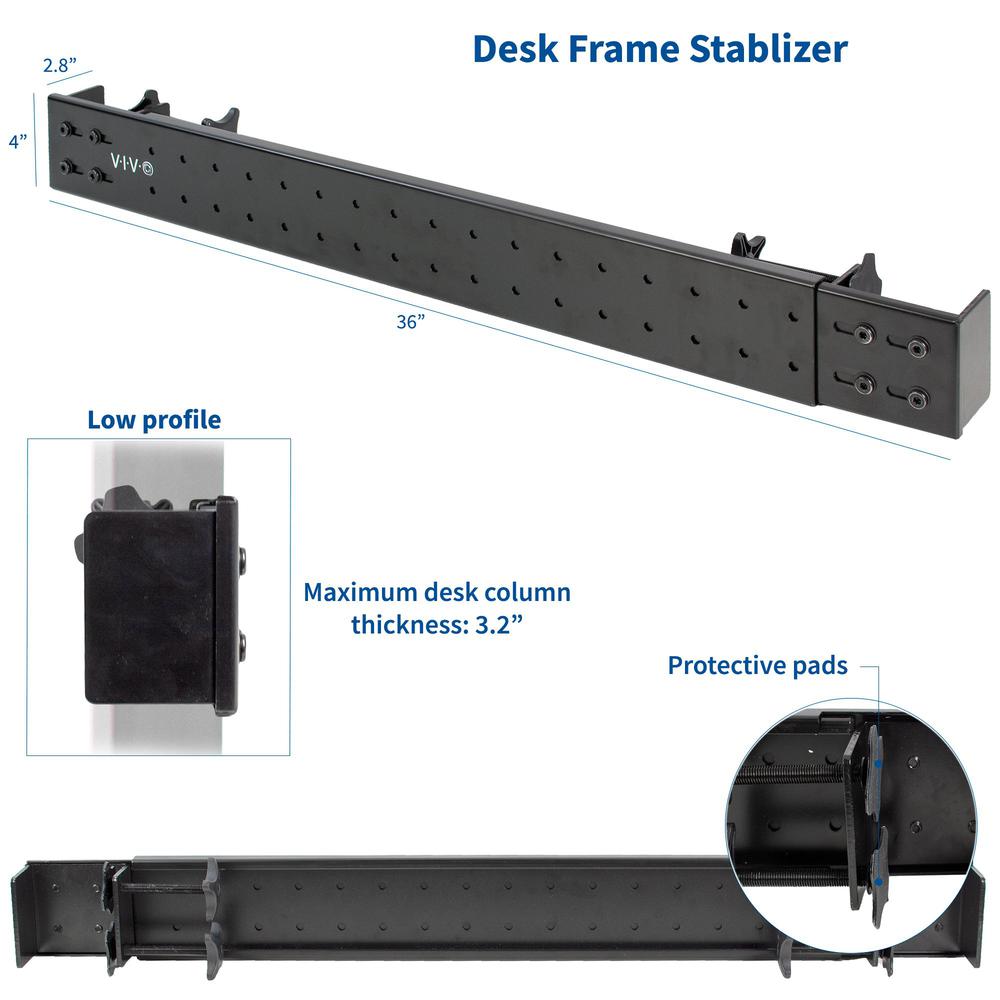 VIVO Black Universal Steel Clamp-on Desk Stabilizer Bar, Bracket Support System for Sit to Stand Desk Frames, DESK-STB01B. Picture 11