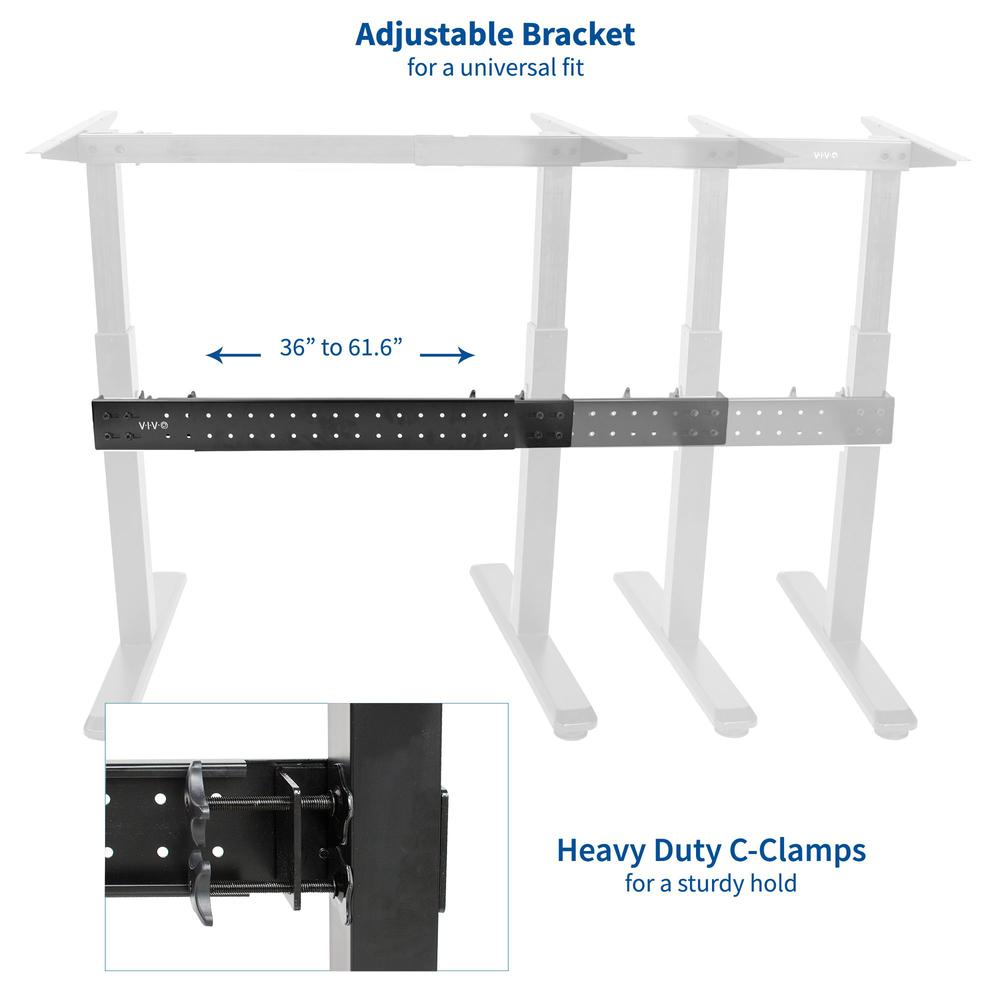 VIVO Black Universal Steel Clamp-on Desk Stabilizer Bar, Bracket Support System for Sit to Stand Desk Frames, DESK-STB01B. Picture 12