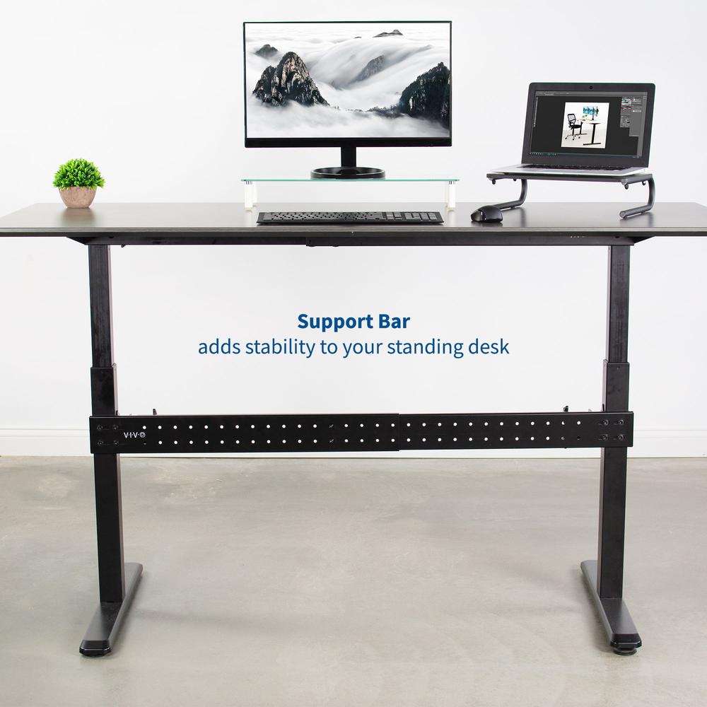 VIVO Black Universal Steel Clamp-on Desk Stabilizer Bar, Bracket Support System for Sit to Stand Desk Frames, DESK-STB01B. Picture 13