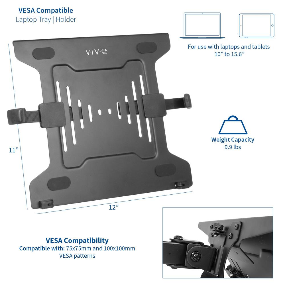 VIVO Universal Adjustable 10 to 15.6 inch Laptop Mount Holder for VESA Compatible Monitor Arms, Notebook Tray STAND-LAP3. Picture 11