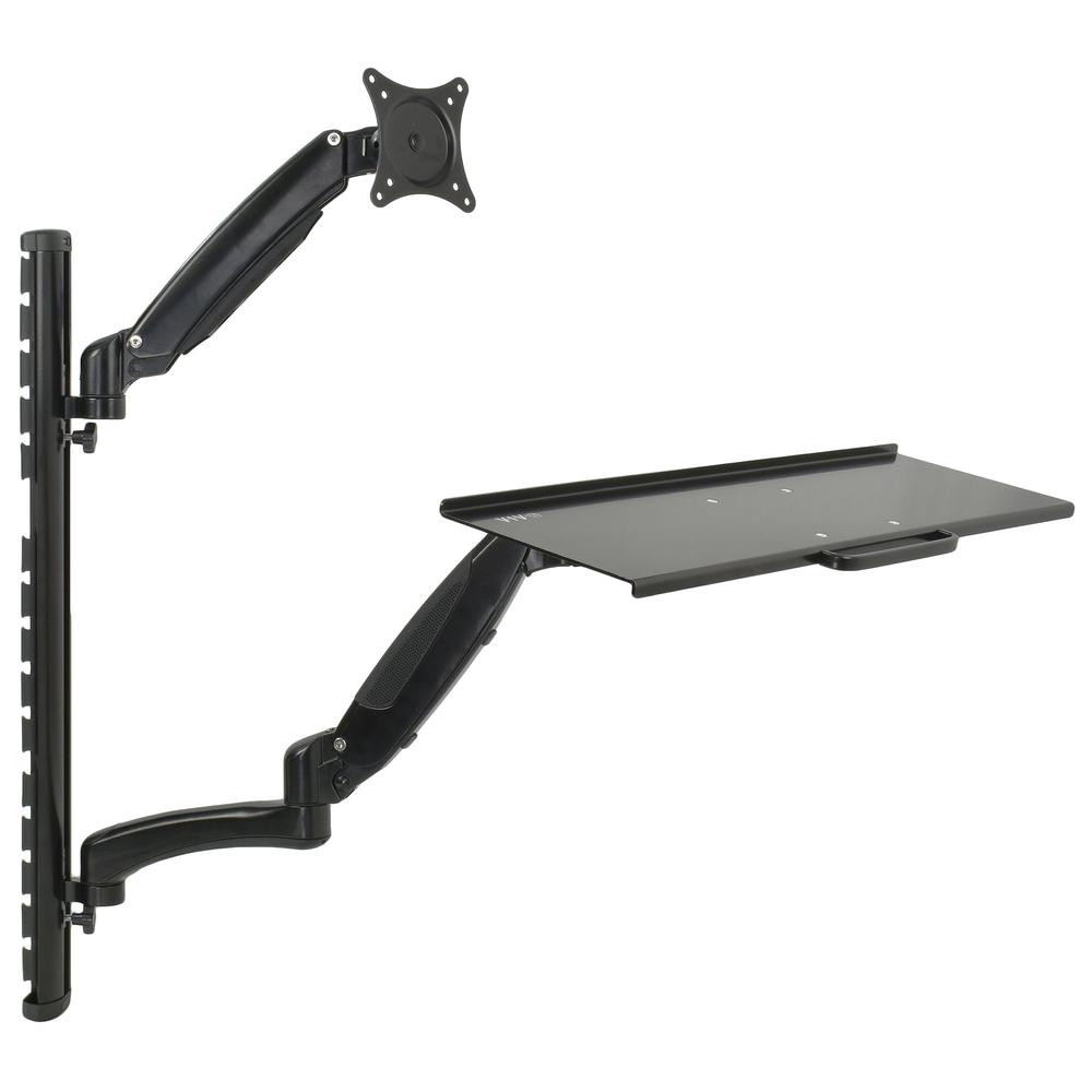 VIVO Black Sit-Stand Wall Mount Counterbalance Height Adjustable Monitor and Keyboard Workstation for Screens up to 27 inches STAND-SIT1K. Picture 10