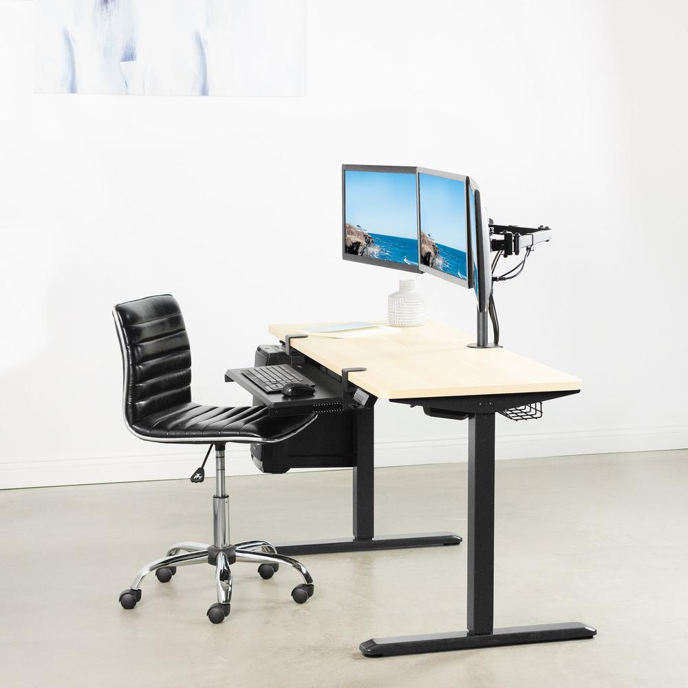 VIVO Black Triple Monitor Adjustable Desk Mount, Articulating Tri Stand Holds 3 Screens up to 24 inches STAND-V003Y. Picture 12