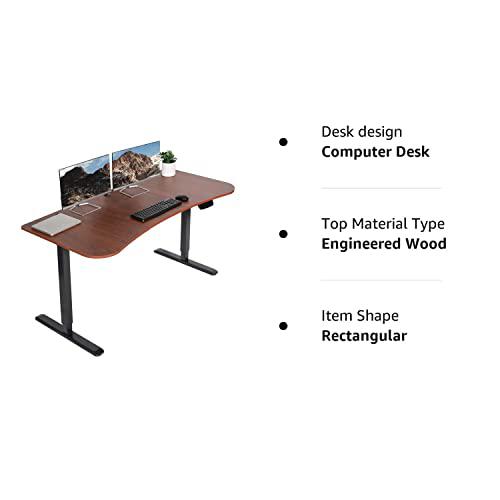 Electric Height Adjustable 63 x 32 inch Memory Stand Up Desk, Dark Walnut. Picture 10
