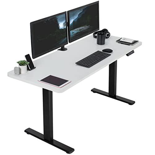 Electric Height Adjustable 60 x 24 inch Memory Stand Up Desk, White. Picture 1