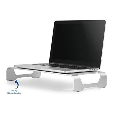 Silver Aluminum 16 inch Wide Monitor Riser, Ergonomic Desktop Stand. Picture 3