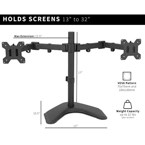 Full Motion Dual Monitor Free-Standing Desk Stand VESA Mount, Double Joints. Picture 3