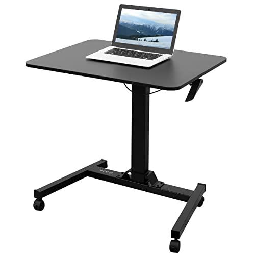 Mobile 32 inch Pneumatic Sit to Stand Laptop Desk, Rolling Presentation Cart. Picture 1