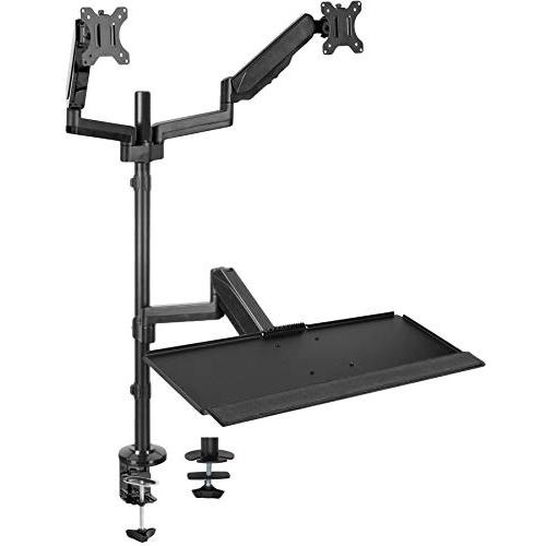 Black Dual Monitor Sit-Stand Height Adjustable Workstation. Picture 1
