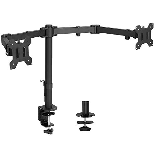 Full Motion Dual Monitor Desk Mount Clamp Stand VESA, Double Center Arm Joint. Picture 1