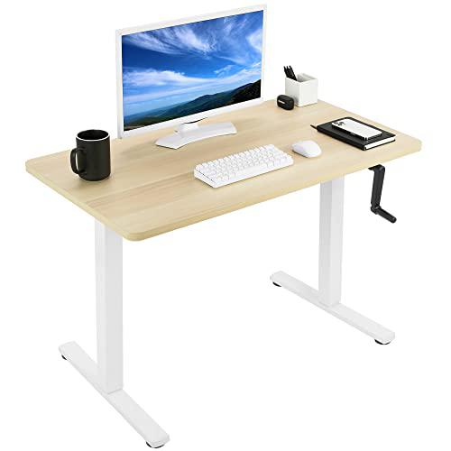 Manual Height Adjustable 43 x 24 inch Stand Up Desk, Light Wood. Picture 1