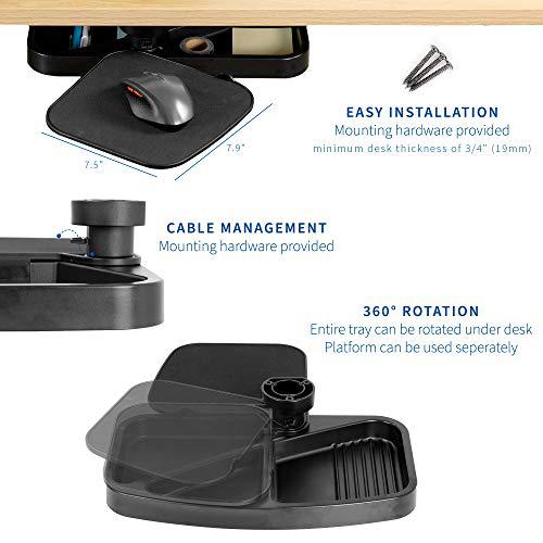 Black Adjustable Under Desk Mounted Pencil Drawer with Mouse Platform. Picture 3