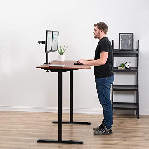 Electric Height Adjustable 63 x 32 inch Memory Stand Up Desk, Dark Walnut. Picture 9