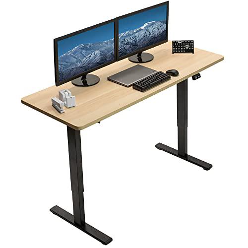 60-inch Electric Height Adjustable 60 x 24 inch Stand Up Desk, Light Wood. Picture 1