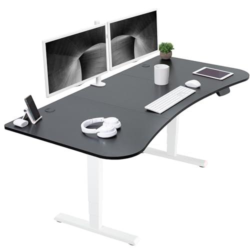 Electric Height Adjustable 63 x 32 inch Memory Stand Up Desk, Black Carbon Fiber. Picture 1