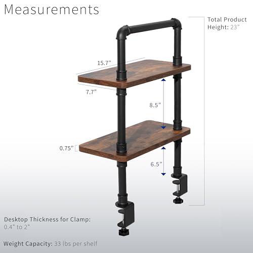 Clamp-on Premium 16 inch Industrial Pipe 2-Tier Tabletop Shelving, Heavy Duty. Picture 3