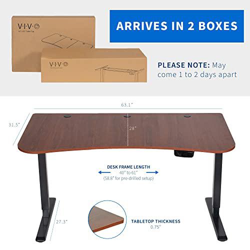 Electric Height Adjustable 63 x 32 inch Memory Stand Up Desk, Dark Walnut. Picture 5