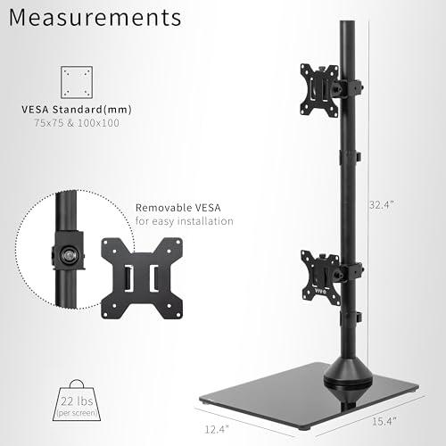 Dual Monitor Desk Stand with Tempered Glass Base, Free-Standing LCD Mount. Picture 3