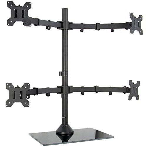 Black Adjustable Quad Monitor Desk Stand Mount, Free Standing. Picture 1