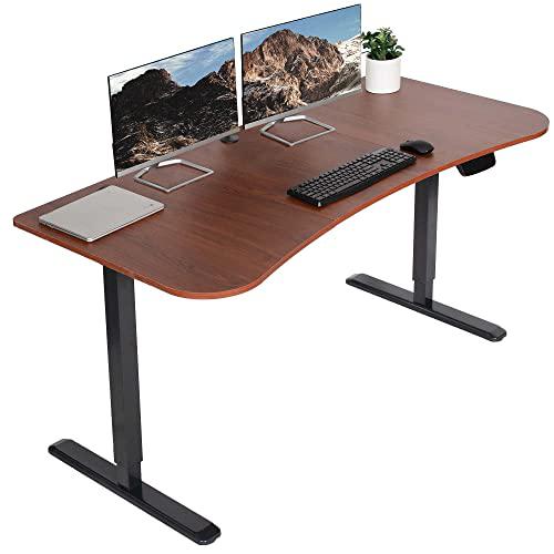 Electric Height Adjustable 63 x 32 inch Memory Stand Up Desk, Dark Walnut. Picture 1