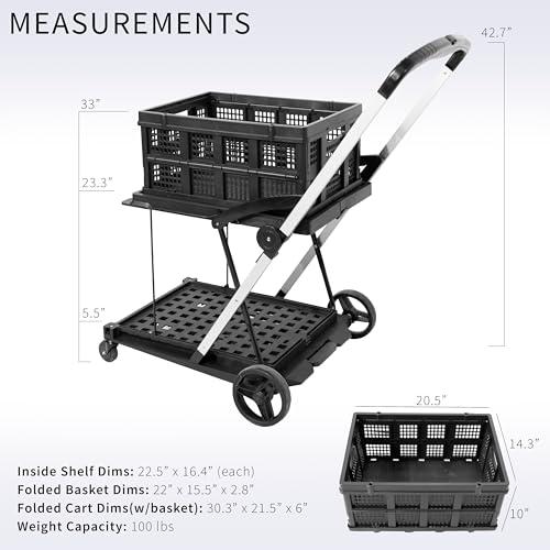 Life Finds Fold-up Rolling Shopping Cart with Removable Basket, Collapsible Cart. Picture 5