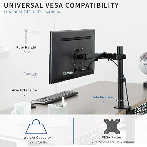 Single 13 to 32 inch LCD Monitor Desk Mount, Fully Adjustable Stand. Picture 3