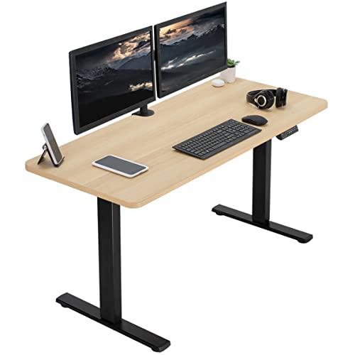Electric Height Adjustable 60 x 24 inch Memory Stand Up Desk, Light Wood. Picture 1