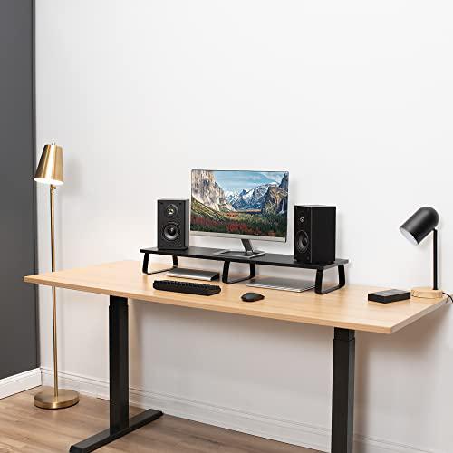 39 inch Extra Long Monitor Stand, Wood & Steel Desktop Riser, Dual Screen. Picture 8