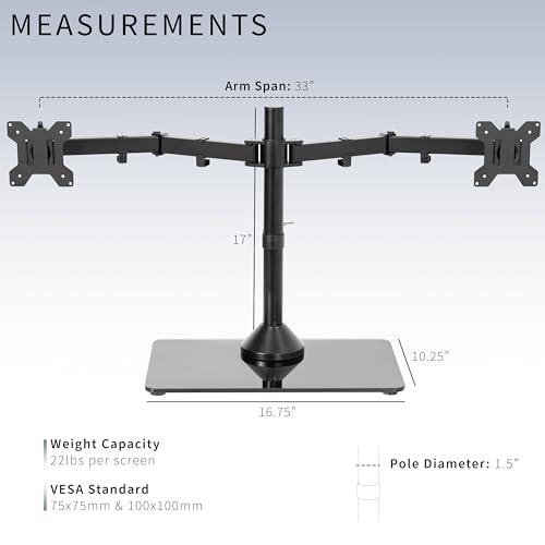 Freestanding Dual Monitor Stand with Sleek Glass Base and Adjustable Arms. Picture 4