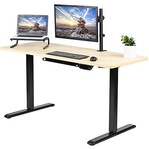 Electric Height Adjustable 60 x 24 inch Memory Stand Up Desk, Light Wood. Picture 1