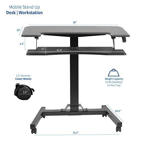 Black Pneumatic Mobile 36 inch Height Adjustable Two Platform Standing Desk. Picture 2