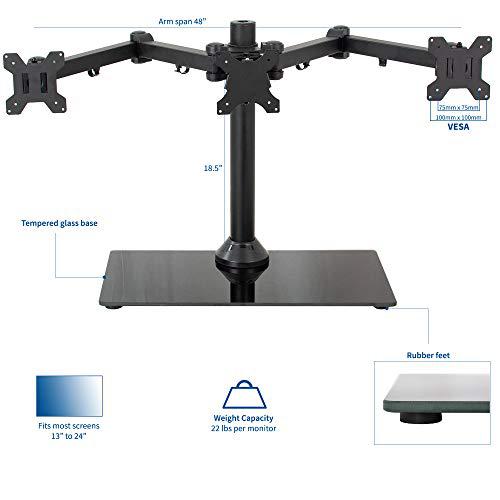 Black Triple Monitor Mount Freestanding Desk Stand with Glass Base, Heavy Duty. Picture 2