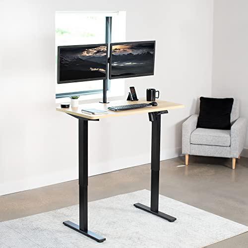 Electric Height Adjustable 43 x 24 inch Memory Stand Up Desk, Light Wood. Picture 2
