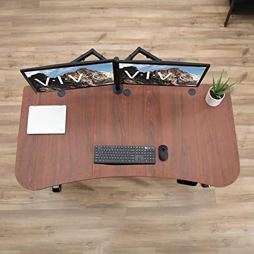 Electric Height Adjustable 63 x 32 inch Memory Stand Up Desk, Dark Walnut. Picture 6