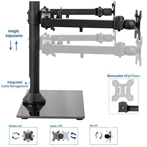 Black Triple Monitor Mount Freestanding Desk Stand with Glass Base, Heavy Duty. Picture 3