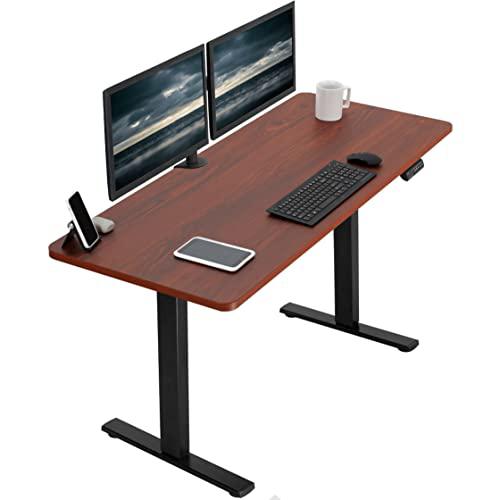 Electric Height Adjustable 60 x 24 inch Memory Stand Up Desk, Dark Walnut. Picture 1