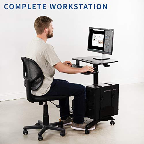 Rolling Dual Tier 24 inch Sit to Stand Mobile Computer Workstation. Picture 4