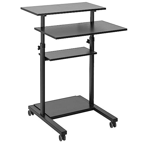Mobile Height Adjustable Table Stand Up Desk with Storage. Picture 1