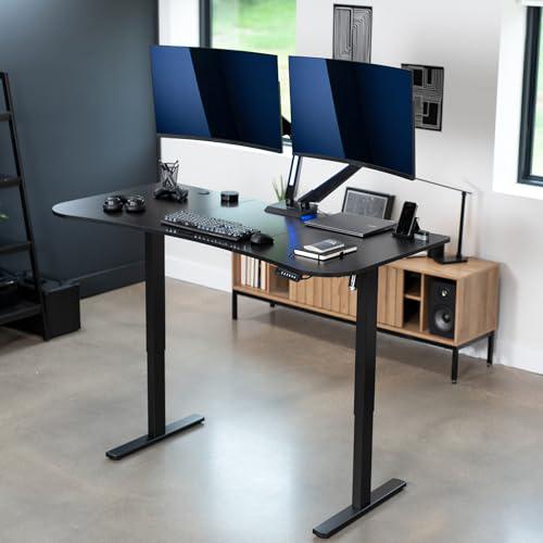 Electric Height Adjustable 63 x 32 inch Stand Up Desk, Black Carbon Fiber. Picture 2