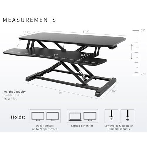 37 inch Desk Converter, K Series, Height Adjustable Sit to Stand Riser. Picture 3