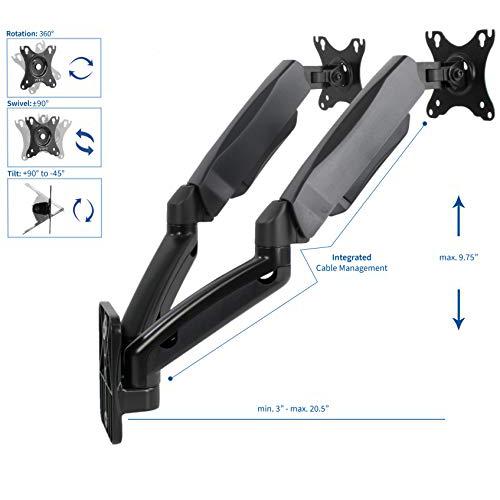 Height Adjustable Pneumatic Extended Arm Dual Monitor Wall Mount. Picture 3