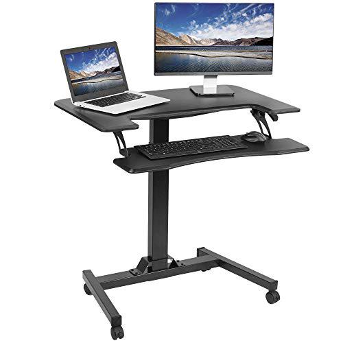 Black Pneumatic Mobile 36 inch Height Adjustable Two Platform Standing Desk. Picture 1