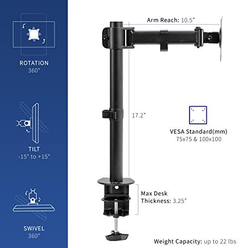 Single 13 to 32 inch Computer Monitor Desk Mount, Short Adjustable Arm. Picture 3