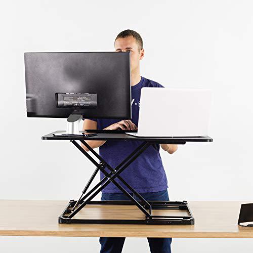 Black Ultra-Slim Single Top Height Adjustable 31 inch Standing Desk Converter. Picture 5