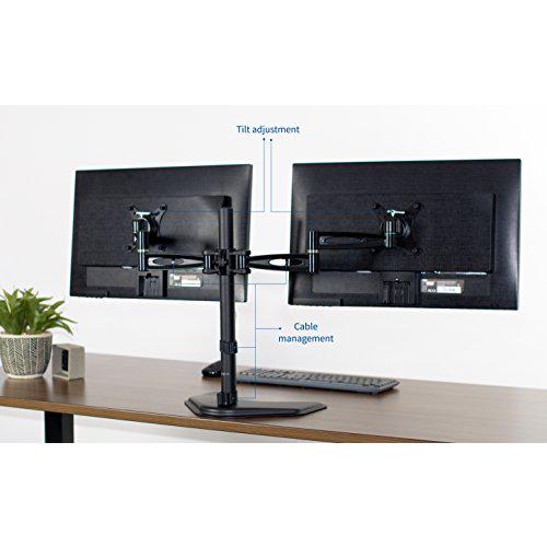 Dual LCD Monitor Free Standing Desk Mount, Heavy Duty Fully Adjustable Stand. Picture 5