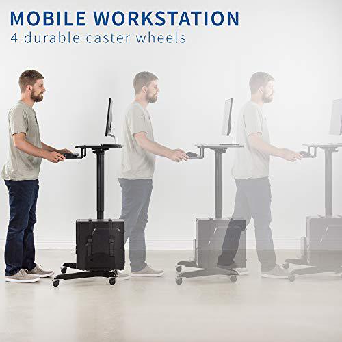 Rolling Dual Tier 24 inch Sit to Stand Mobile Computer Workstation. Picture 6